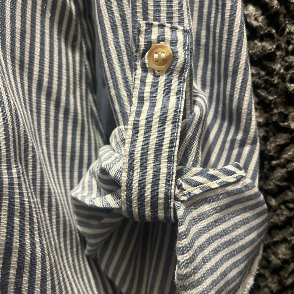 E & M Navy Striped Button-Front and Back Blouse - Picture 7 of 9